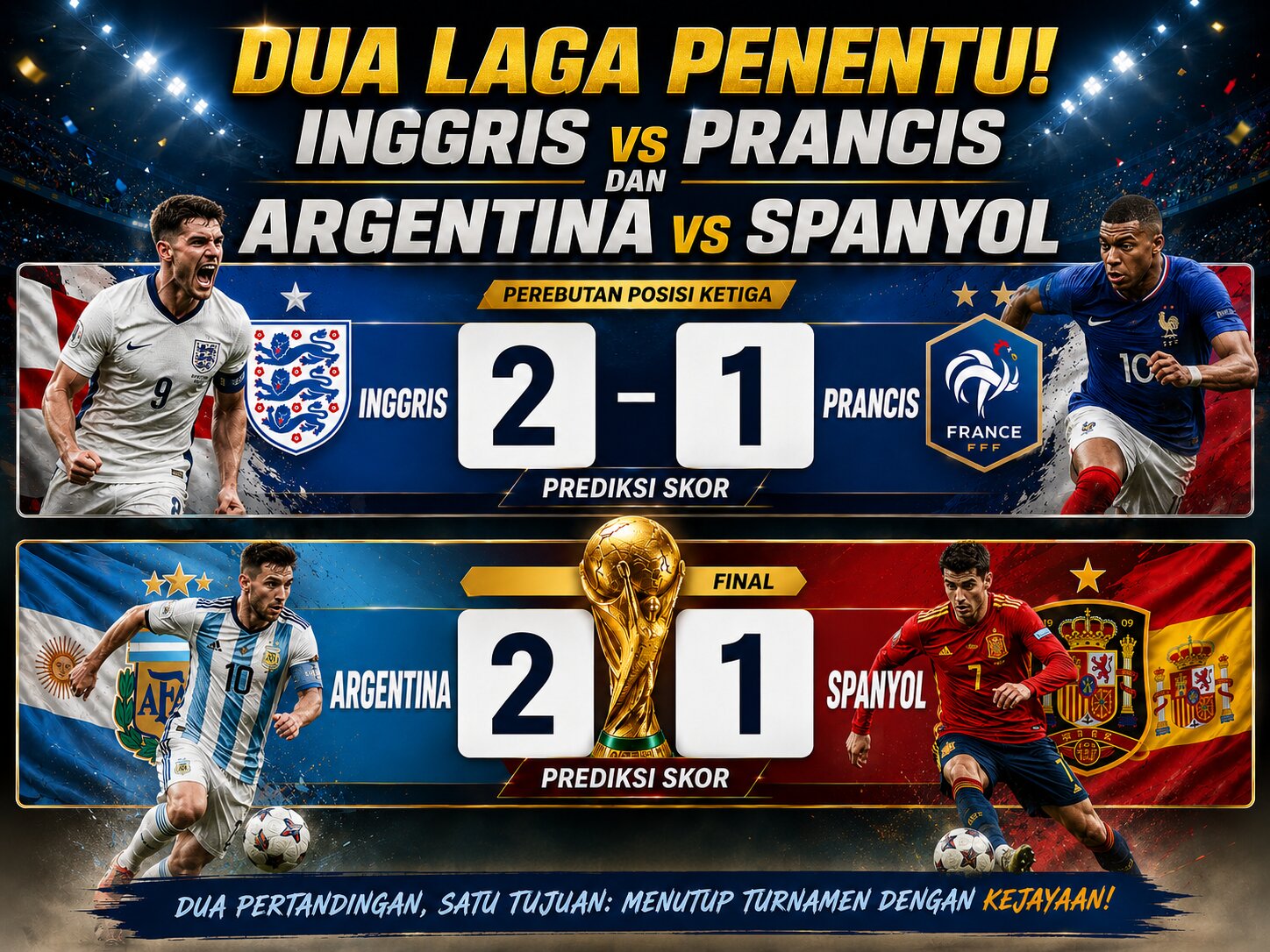 Dua Laga Penentu ! Inggris vs Prancis dan Argentina vs Spanyol